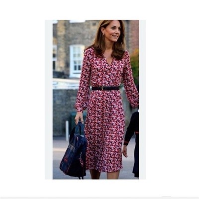 MICHAEL Michael Kors Red Floral Midi Dress V-Neck Long Sleeve Size M