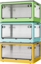 3-Pack 50L Stackable Storage Bins with Lids Wheels - Foldable Organizers