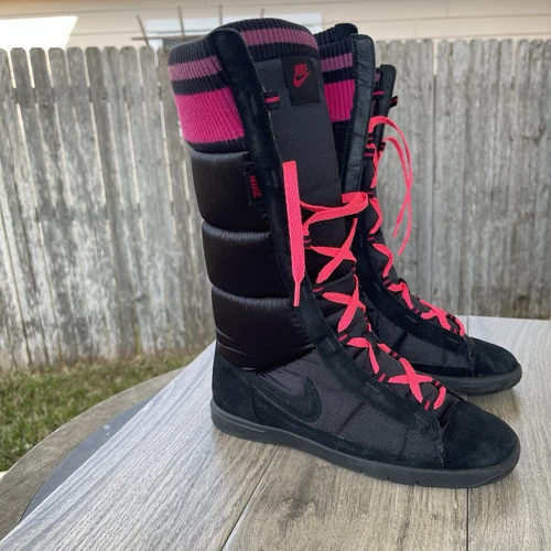 Scarpe alte vintage Nike invernali Hi 2 stivali donna 8 nero rosa puffer Y2K 2007 317244