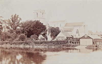 GBS vor 1919 Postkarte, Fluss Frome in Wareham, Dorset zeigt Kirche