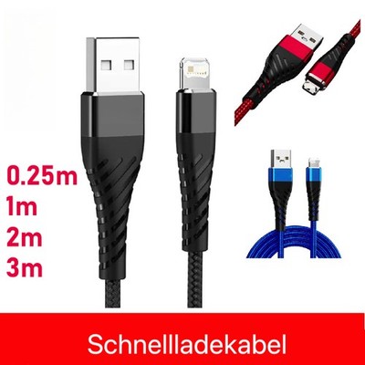iPhone Ladekabel Datenkabel Nylon Schnell für 7 8 X 11 12 13 14 IOS 8-Pin 1-3m