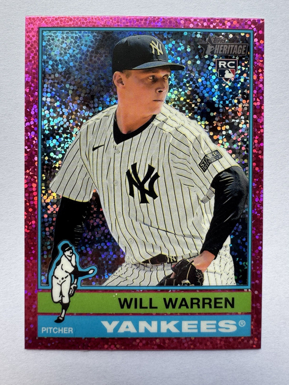 2025 Topps Heritage - Will Warren - Pink Sparkle Chrome Yankees #281 RC
