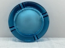 Vintage Ocean Blue Round Glass Ashtray Blenko/viking? Mad Men Mid Mod MCM Eames
