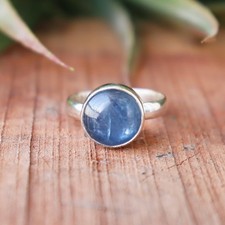 Natural Blue Kyanite Ring - Round Cut Gemstone, Sterling Silver Band -