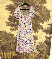 ASTR the Label Floral Puff Sleeve Square Neck Midi A-Line Lined Dress M