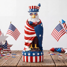 8 Inch 4Th of July Decorations Patriotic Eagle Figurine with American Flag Red W