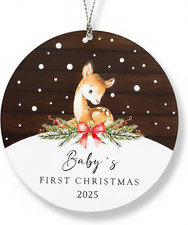 Baby  S First Christmas Ornament 2025, Cute Baby Deer Keepsake for Girl or Boy, M