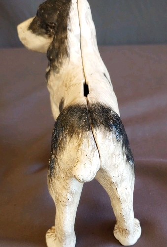 Vintage Gusseisen handbemalt schwarz & weiß Springer Spaniel Hundebank 1940er - Bild 4 von 5