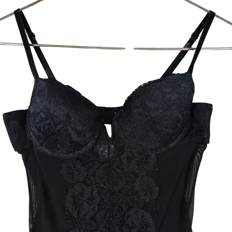 Body Marilyn Monroe Talla Mediana Negro Malla Acolchado Sujetador Correas Ajustables Encaje Foto 2 de 4
