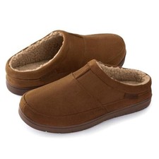 Men's SoftStride Faux Suede Memory Foam House Slipper with 9-10 Shearling Tan