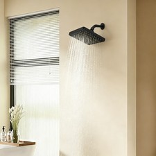 Black High-Pressure Shower Head, 6 Inch Square Rain Shower, Bathroom Shower Head