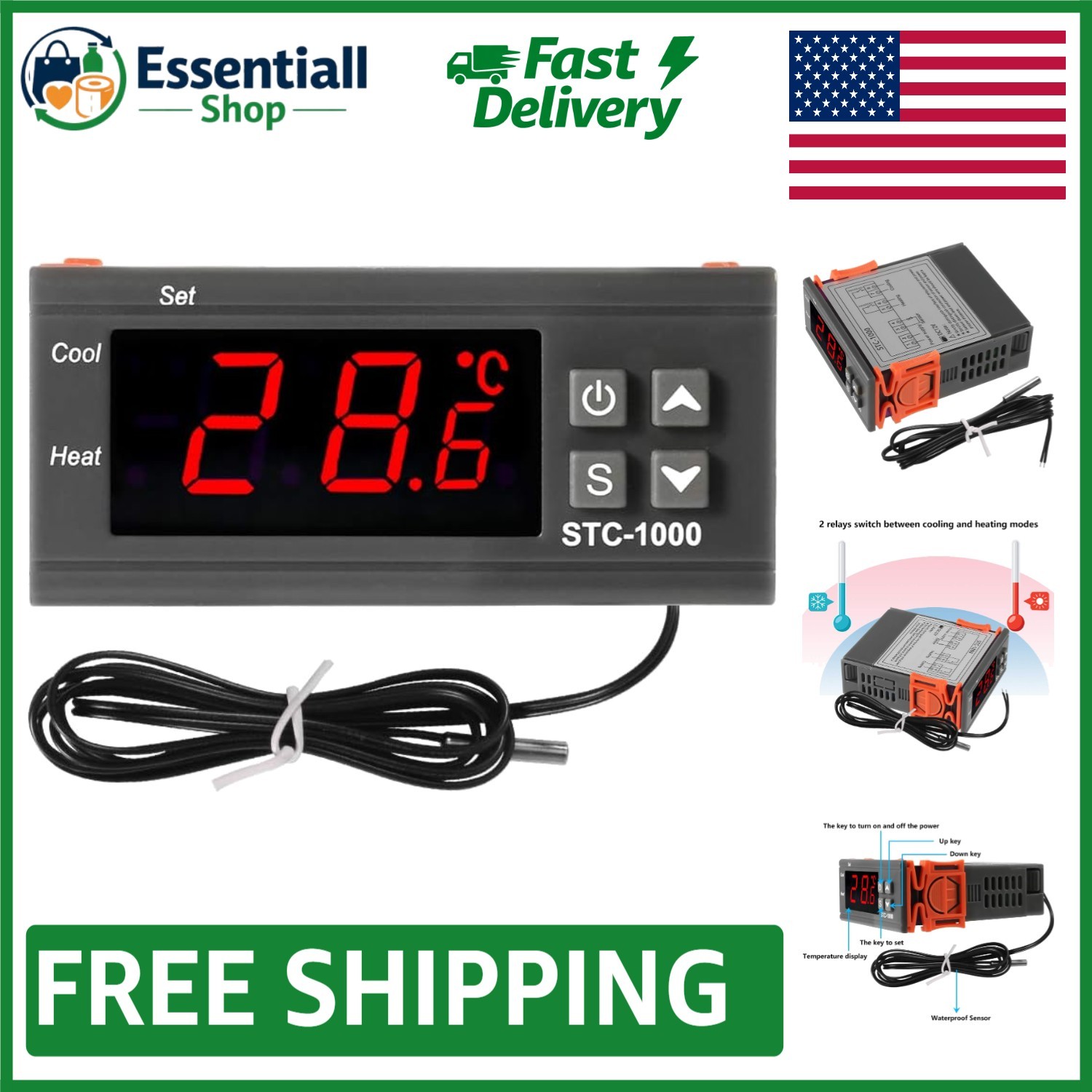 12V Digital Thermostat - Accurate Temperature Control with Compressor Protection