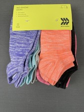 All In Motion 6 Pair Kids No Show Socks Moisture Wicking LARGE 3-7 