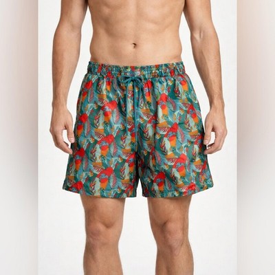 Mr. Swim Tropical Parrot Swim Trunks Men s Medium Elastic Waist EUC