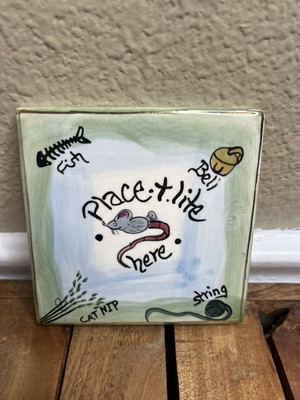 BLUE SKY Clayworks PLACE  T-LITE HERE Tea Light 4x4  TILE Mouse Cat Theme