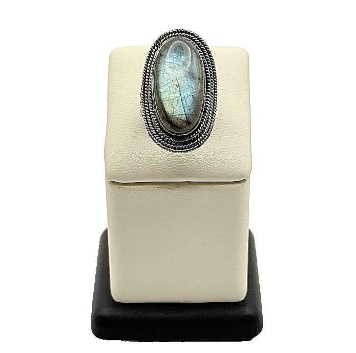 Vintage 925 Sterling Silver & Labradorite Oval Ring - Size 7.25