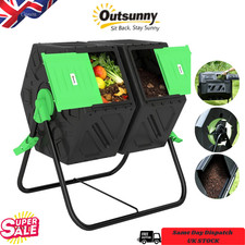 Outsunny 130L Compost Bin Dual Chamber Rotating Composter w/ Ventilation Holes