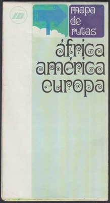 Iberia Airlines Route Map: America Africa Europe c 1973 in Spanish
