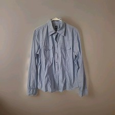 Vintage Gap Long Sleeve Shirt Snap Closures Pockets Blue White Pin Striped XL