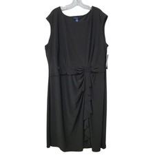CHAPS Knot Front Sheath Dress Women's Plus Size 24W Ruffle Stretch Black *FLAW*