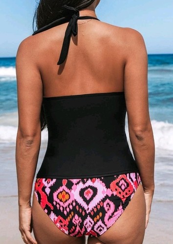 Cupshe Size M Womens Halter Vneck Tankini Two Piece Swimsuit New Patterned - Picture 3 of 9