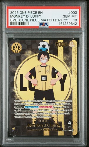 2025 ONE PIECE PROMOS BVB X ONE PIECE MATCH DAY 2025 #003 MONKEY D. LUFFY PSA 10