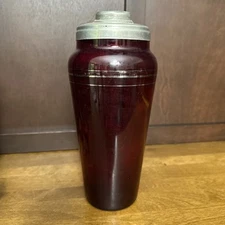 Ruby Glass Martini Cocktail Shaker Vintage Aluminum Top Hand Blown