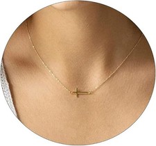Cross Necklace for Women Dainty 14K Gold Silver Sideways Box Chain-Gold