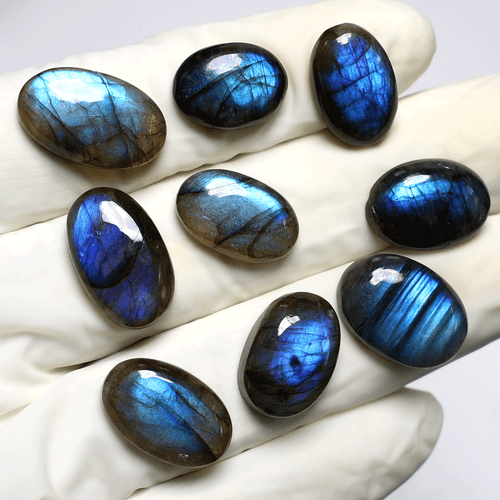 9 Piezas Piedras Preciosas Cabujón Ovalado Labradorita Natural Azul Fuego Alta Calidad 15mm-19mm - Imagen 9 de 10