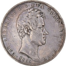 Monnaie, États italiens, SARDINIA, Carlo Alberto, 5 Lire, 1835, Genoa, TTB