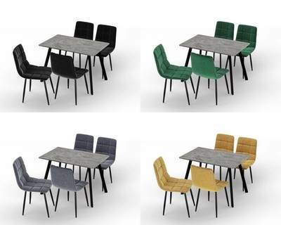 5-tlg. Esstisch & gepolsterte Stühle Set modern stilvoll bequem Küche Beton