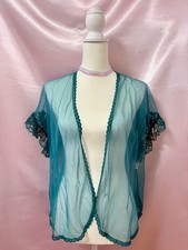 Vintage 1970s Sheer Nylon Lingerie Robe Lace Trim Made in USA