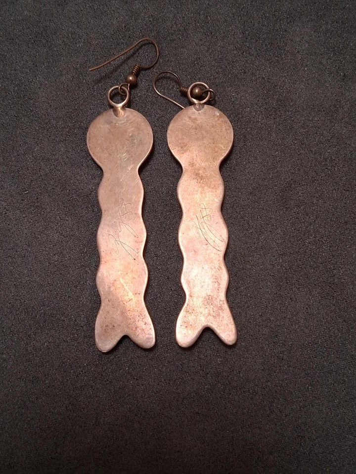 Pendientes colgantes vintage de hueso de pez para mujer tono cobre negro donut arte boho Foto 3 de 3