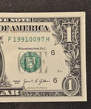 September 7 or July 9, 1991 Birthday Note, Fancy Serial Number, $1 Bill, 2021