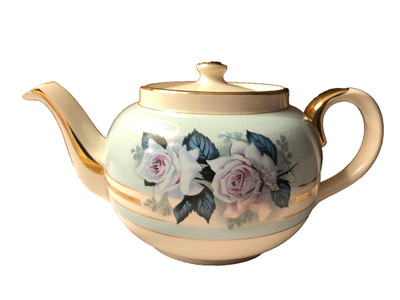 Tea for Two!  Vintage 1940's Sadler Made In England, Roses Blue Gold Teapot Lid