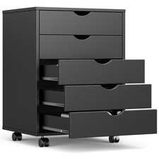 5 Drawer Mobile File Cabinet Under Desk Storage Organization with Wheels Vert...