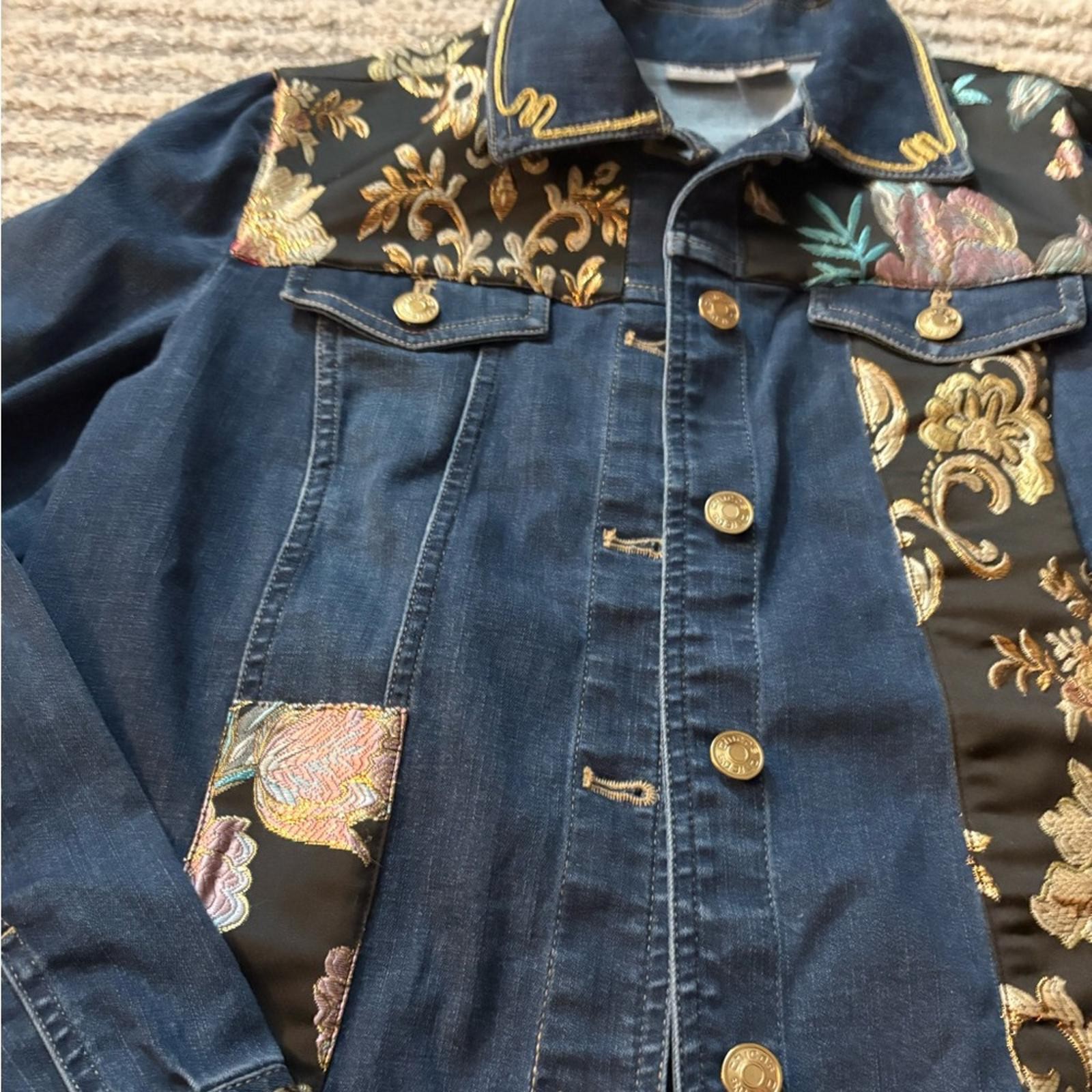Chicos Jean patchwork colorful patterned jacket c… - image 3