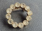 Gold Tone Round Circle Brooch Pin with 12 Clear Crystal Rhinestones, Prong Set — photo 4