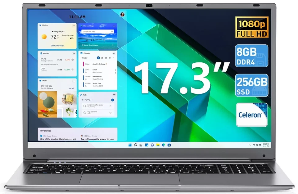 Laptop empresarial con Windows 11 de 17 pulgadas con SSD Intel Celeron de 128 GB / 256 GB / 512 GB Foto 3 de 4