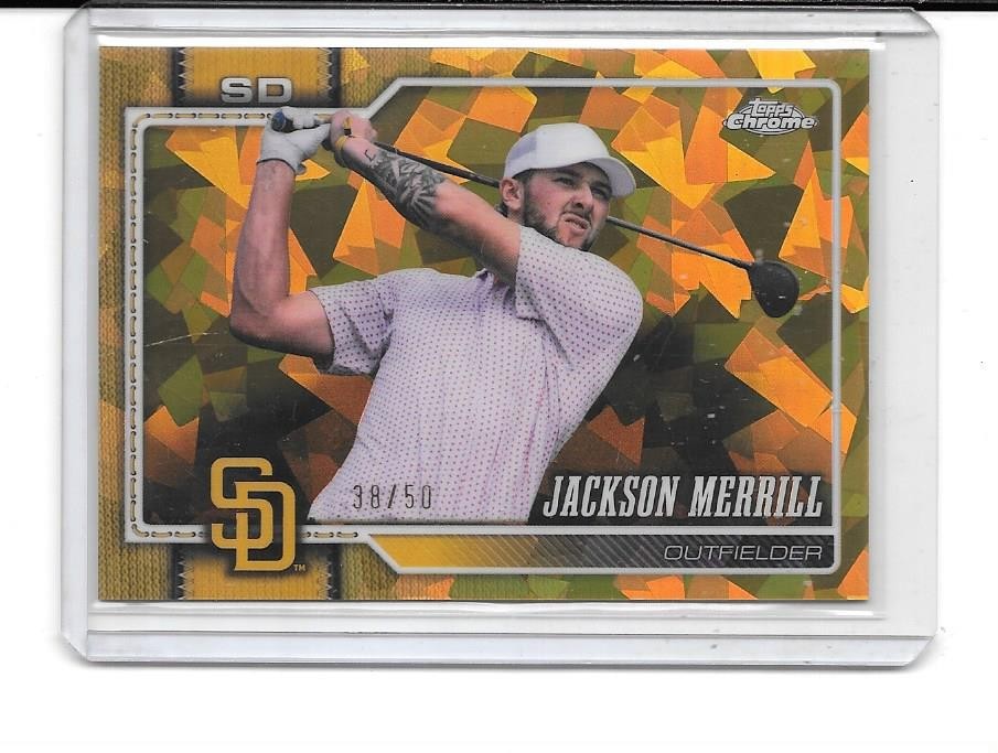 2026 TOPPS SAPPHIRE JACKSON MERRILL SP VARIATION GOLD REFRACTOR # 38/50 PADRES