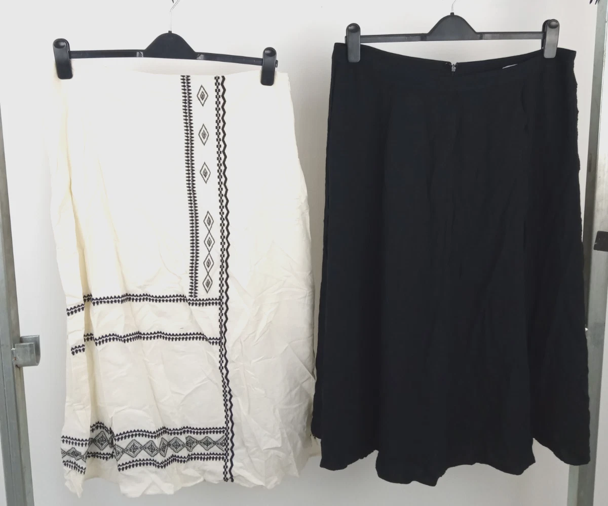 M&S Women's Ivory Embroidered Skirt Size 18 & Black Skirt Linen Mix New
