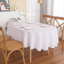 White Oval Tablecloth, 60 x 84 Inch, Stain and Wrinkle Resistant Machine