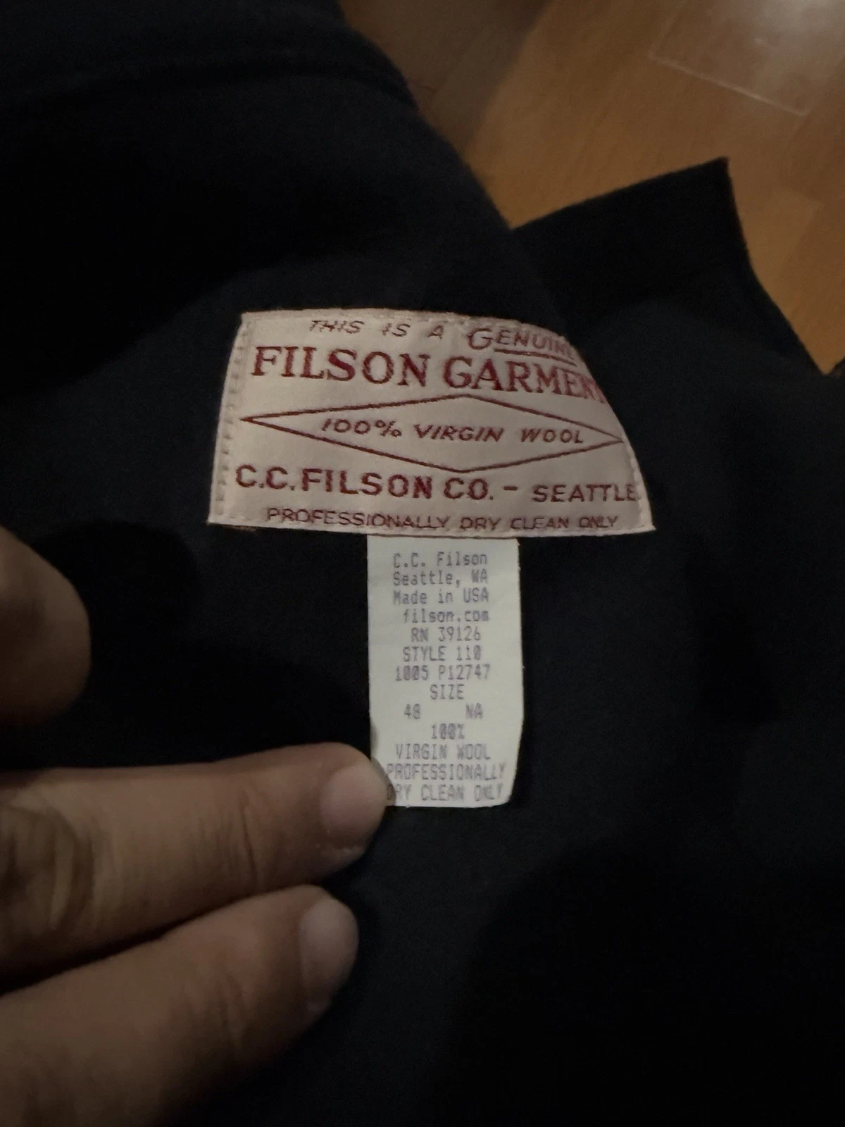 Filson 100% Virgin Wool Mackinaw Cruiser 110NA48 Navy Jacket Coat USA Size 48 image 6