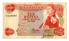 Mauritius. Bank of Mauritus, ND(1967). 10 Rupees, P-31c, Issued. Fine. TDLR