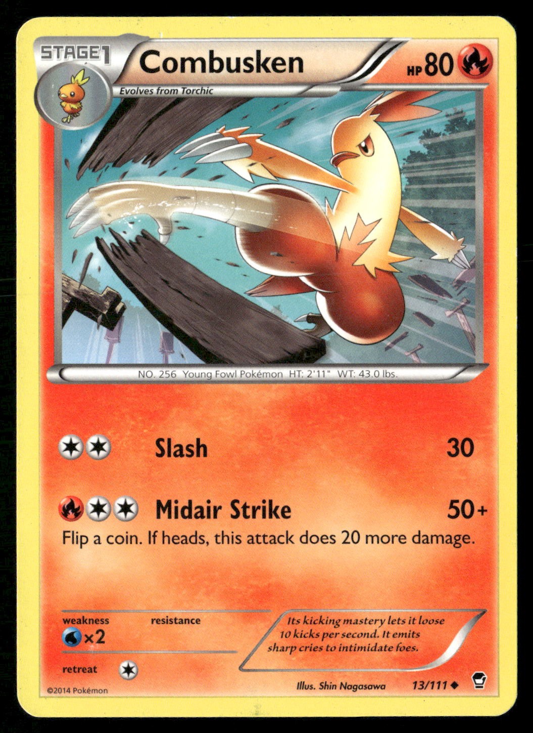 Combusken 13/111 Uncommon Furious Fists Pokemon Damaged