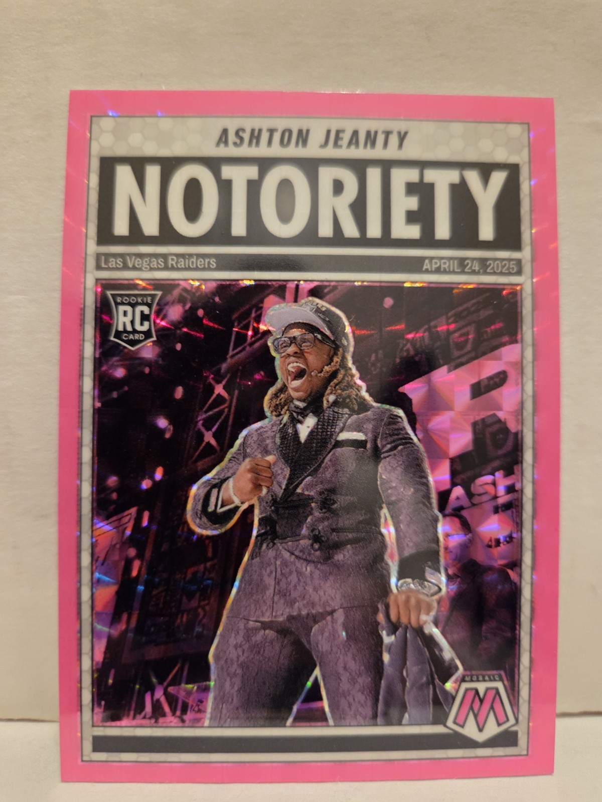Ashton Jeanty 2025 Panini Mosaic #18 Pink Camo Prizm Notoriety Rookie Raiders