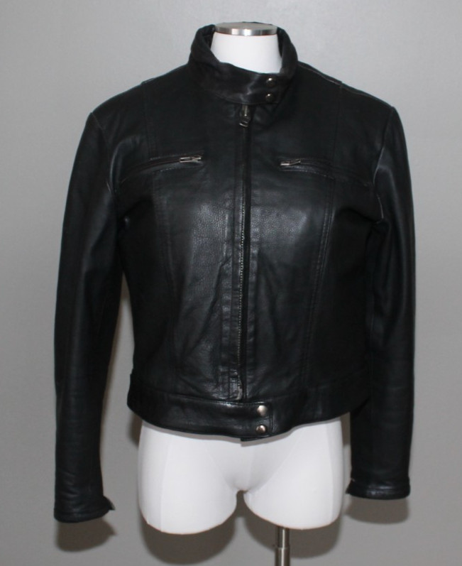 Chaqueta de Cuero Jamin Negra Para Mujer Grande Motocicleta Café Corredor Rocker Chick Moto
