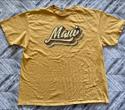 VTG Maui T-Shirt Mens 2XL Yellow Hawaii Beach Rainbow Sand Ocean Surf Y2K Sun
