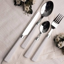 Bavaria Set Servizio 24 Pezzi Posate Acciaio Inox Con Manico Bianco Cucina