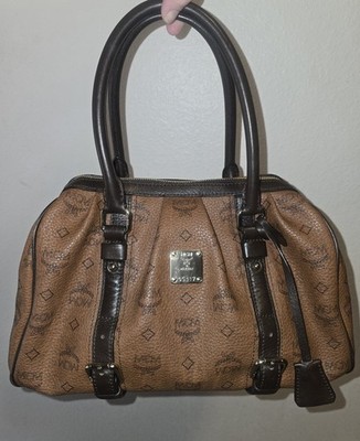 MCM Brown Visetos Monogram Coated Canvas Satchel